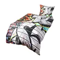 G BETTWARENSHOP Renforcé Bettwäsche Set Graffiti • mega Coole Bunte Jugendzimmer Bettwäsche NYC Street Art Design in 100% Baumwolle mit Reißverschluss • 135x200 cm + 80x80 cm