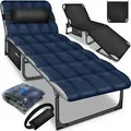 tillvex® Campingbett klappbar Navyblau mit Seitentasche & Nackenkissen bis 280 kg | Campingliege Sonnenliege mit Polster | Feldbett Outdoor & Indo... - Blau
