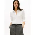Tommy Hilfiger Langarmbluse SLIM PIQUE Baumwollmischung, slim fit beige XS (34)
