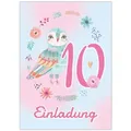 JUNAPACK Einladungskarten Eule Einladungen zum 10. Kindergeburtstag Karten Mädchen Waldtiere, Einladungskarten mit Eule Waldtiere zum zehnten Kindergeburtstag
