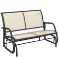 Outsunny 2-Sitzer Schaukelstuhl Gartenbank mit Schaukelmechanismus Gartenschaukel Sitzbank aus Metall Parkbank bis 200 kg belastbar Gartenmöbel für Garten, Terrasse, 120 x 70 x 85 cm Schwarz+Beige