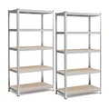 SONGMICS Schwerlastregal, 2er Set, Kellerregal, Lagerregal, 50 x 100 x 200 cm, Regal mit Stahlgestell, jeweils bis 600 kg belastbar, 5 verstellbare Ablagen, silbern GLR050E02