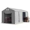 TOOLPORT Lagerzelt Industriezelt 4x8 m Zelthalle mit 3m Seitenhöhe PVC Plane 850 N grau wasserdicht Ganzjahreszelt mit Hochziehtor
