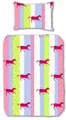 JACK Kinder Renforcé Bettwäsche 2 TLG. 135x200cm Pferde Streifen Punkte Bunt Pink Grün Blau