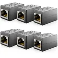 deleyCON 6 Stück RJ45 Kupplung (1000 Mbit) Gigabit LAN Kabel Verlängerung Netzwerkkabel Ethernet Adapter Verbinder Kompatibel zu Cat8, Cat7, Cat6, Cat5 Patchkabel DSL POE 2X RJ45 Buchse - Schwarz