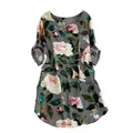 Frauen Blumendruck Minikleid Sommer  langes Hemd Kleid Baumwolle Leine3410