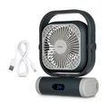 MEDION Ventilator E10 TF (Akku, Mini Ventilator, USB Ventilator klein mit Licht, Fernbedienung, 5 Stufen, Oszillation, Haken zum Aufhängen, Powerbankfunktion, ideal für Büro Camping Zelt) grau