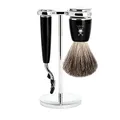 MÜHLE Rasierset - Rytmo Serie - Reines Dachshaar - kompatibel mit Gillette-Klingen - Edelharz schwarz