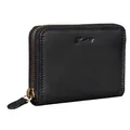 Benthill Geldbörse Damen Klein Echt Leder | Geldbeutel mit RFID Schutz | Flaches Slim Portemonnaie mit Reißverschluss & 6 Kartenfächer, Farbe:Schwarz