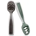 NumNum Baby Löffel 2er-Set, Silikon Esslernlöffel für Baby ab 6 Monate - BPA-frei - Lernlöffel und Breilöffel für BLW und Beikost Zubehör - Ideales Esslernbesteck - Grau/Grün