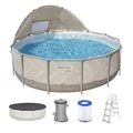 Bestway Steel Pro MAX Frame Pool Komplett-Set mit Filterpumpe Ø 396 x 107 cm, Op Art-Design, rund