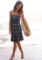 Bandeaukleid, mit gesmoktem Oberteil im Alloverdruck, schulterfreies Sommerkleid, Gr. 38 - N-Gr, schwarz-beige-bedruckt N-Gr