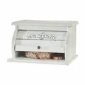 LOBERON Brotbox Bon Appetit, Rolldeckel im Lamellen-Look, nostalgische Beschriftung, Küchen-Accessoire, Küchenutensilien, Brotkasten, Tannenholz, antikweiß
