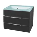 FACKELMANN Kara Badmöbel Set 2 Teile/Glas Waschbecken/Waschbeckenunterschrank mit 2 Schubladen/hochwertiger Badschrank mit Soft-Close/Korpus: Anthrazit/Front: Anthrazit/Breite: 80 cm
