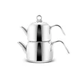 Karaca Urban Mini Metall Teekanne Set aus Metall, Caydanlık, Tee, Tea, Tea Maker Türkische Teekanne, Tea Pot, Turkischer Teekocher, Wasserkocher und Teekocher