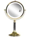 BELIANI Schminkspiegel Gold Eisen rund doppelseitig drehbar mit LED Licht Ständer 5-fach Vergrößerung Klassisch Kosmetikspiegel Tischspiegel