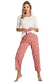 Mademoiselle Sommeil Damen Pyjama Schlafanzug | 100% Baumwolle | Weiß & Rot mit Pinken Punkten | Komfortabler Rundhalsausschnitt | Kurzarm & 7/8 Hose