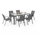IDMarket - Gartenmöbel Madrid Tisch 150 cm und 6 stapelbare Stühle anthrazitgrau helle Platte