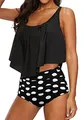 Octopus Damen Rüschen Bikini Set 2tlg. Bademode mit High Waist Slip Tankini f5673 Farbe: B21(sw)-S11(1397) Bikini Oberteil Schwarz (sw), High Waist Slip (1397), Gr. 46