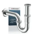 KIRCHHOFF Siphon Waschbecken PLUS, Siphon mit extra langem Abflussrohr und Tauchrohr, Universal Syphon mit Standardanschlussmaßen 1 1/4" und 32mm, 98801120
