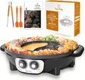 Food Party Hot Pot und Tischgrill Elektrisch Hotpot Topf Elektrogrill 220V 2200W 2 in 1 Electric Hot Pot Indoor Korean BBQ Grill Thai Barbecue Fondue Raclette XXL für 8 Personen