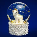 SIKORA SK09 Kleine Glas Deko Schneekugel Einhorn Weiss Gold D:45mm