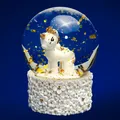 SIKORA SK09 Kleine Glas Schneekugel für Kinder Einhorn Weiss Gold D:45mm