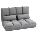 HOMCOM Bodenstuhl 2-in-1 Bodensessel Bett mit Rückenlehne 3 Positionen Verstellbare Sitzkissen Grau Samt Metall 102 x 73 x 60 cm