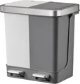 Tretmülleimer mit 2 Fächern aus Kunststoff mit Soft-Close-Deckel | 10+10 Liter, HxBxT 40x39,5x29,6cm | Weiß/Grau