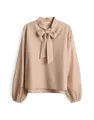 OPUS Damen Langarmbluse | FOMANTICA Regular Schluppenbluse in Crinklestruktur Macadamia, 44