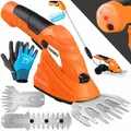 MASKO Grasschere Strauchschere Set mit Akku 7,2V 2000mA/h + Ladegerät + Handschuhe elektrische Garten Heckenschere Rasenschere Inkl. Grasmesser + Strauchmesser + stiel Teleskopstange 90-130 cm Rädern