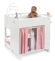 ELLA & PIET® Großes Puppenpflegecenter Nursery 6in1 aus Holz (Weiß-Rosa) Puppenbett Puppenschrank, Badewanne, Hochstuhl