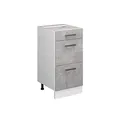 Vicco Küchenunterschrank R-Line, Beton/Weiß, 40 cm mit Schubladen, ohne Arbeitsplatte