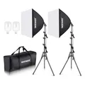 NEEWER Softbox Beleuchtungsset, äquivalent zu 700W, 2er Pack 5700K LEDGlühbirnen, 24 x 24Zoll Softboxen mit E27 Fassung, Fotografie Dauerlichtset, Fotostudio Ausrüstung