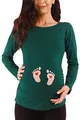 M.M.C. Fußabdrücke Baby mit Herz - Süße Umstandsmode Motiv Umstandsshirt Sweatshirt Schwangerschaftsshirt für die Schwangerschaft, Langarm (Dunkelgrün, Small)