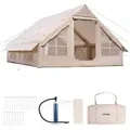 VEVOR Aufblasbare Zelte für Camping 4x3x2 m, 5_8 Personen, 300D Oxford Glamping-Zelt mit Ofenanschluss, Handpumpe 2 Türen & 4 Netzfenstern, inkl. Au