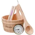 Dewello® Sauna Zubehör Set | Saunathermometer, Hygrometer, Sanduhr, Aufguss Eimer & Saunakelle | Saunazubehör für Zuhause