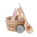 Dewello Sauna Zubehör Set Saunathermometer, Hygrometer, Sanduhr, Aufguss Eimer & Saunakelle Saunazubehör für Zuhause