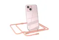 EAZY CASE Handykette Silikon Kette Unifarbe für Apple iPhone 15 6,1 Zoll, Hülle mit Band 2in1 Handyband Etui Case mit Kordel Altrosa Koralle