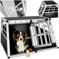 tectake Hundetransportbox doppel, mit gerader Rückwand, verschließbare Gittertür, mit schützenden Kunststoffecken