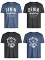 MUSTANG Tshirt Herren Baumwolle Regular Fit 4er Pack Set Rundhals Kurzarm Sommer Tee Shirt Logoprint, Größe:L, Farbe:Pack 2