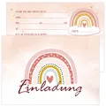 COLOFALLA 12 Stück Einladungskarten Kindergeburtstag Einschulung Boho Regenbogen Party Taufe Einladung Karten zur Geburtstag für Mädchen Junge Jugendliche Geburtstagseinladungen (Rosa)