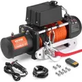 VEVOR Elektrische Seilwinde, 13.500 lb, 12 V DC LKW-Winde mit Φ3/8 Zoll x 80 Fu_ Synthetikseil, Aluminium-Seilführung, kabellose und kabelgebundene