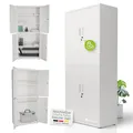 Juskys Aktenschrank aus Metall – 180x80x40 cm abschließbarer Büroschrank aus Stahl mit 3 verstellbaren Einlegeböden, höhenverstellbare Füße - Weiß