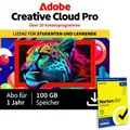 Adobe Creative Cloud Pro STE | 1 Jahr | 100GB | PC/Mac inkl. Norton 360 Deluxe | 12 Monate | 5 Geräte