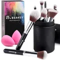 BEAKEY Makeup Pinsel Foundation Blending Face Powder Blush Lidschatten -Sets mit Schwamm und Reinigungsei (10+2pcs mit schwarzem Pinseletui)