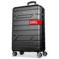 NOWI Hartschalenkoffer XL Groß - 100L Volumen - 158cm Gurtmaß - 8 Rollen 360° drehbar - Leichter Koffer mit Zahlenschloss & Teleskopgestänge - Reisekoffer mit Rollen, Trolley (schwarz, XL)