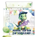 TOBJA 10er Set Einschulung Einladungskarten Inklusive bedruckte Umschläge Süßes Dino Design Einladung Einschulung Junge und Mädchen (Dino)