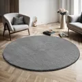the carpet Relax Moderner Flauschiger Kurzflor Teppich, Anti-Rutsch Unterseite, Waschbar bis 30 Grad, Super Soft, Felloptik, Anthrazit, 200 x 200 cm Rund