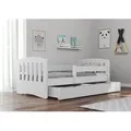 Bjird Kinderbett Jugendbett 80x180 cm mit Rausfallschutz Schublade und Lattenrost Einzellbett - Classic - Weiß - Weiß